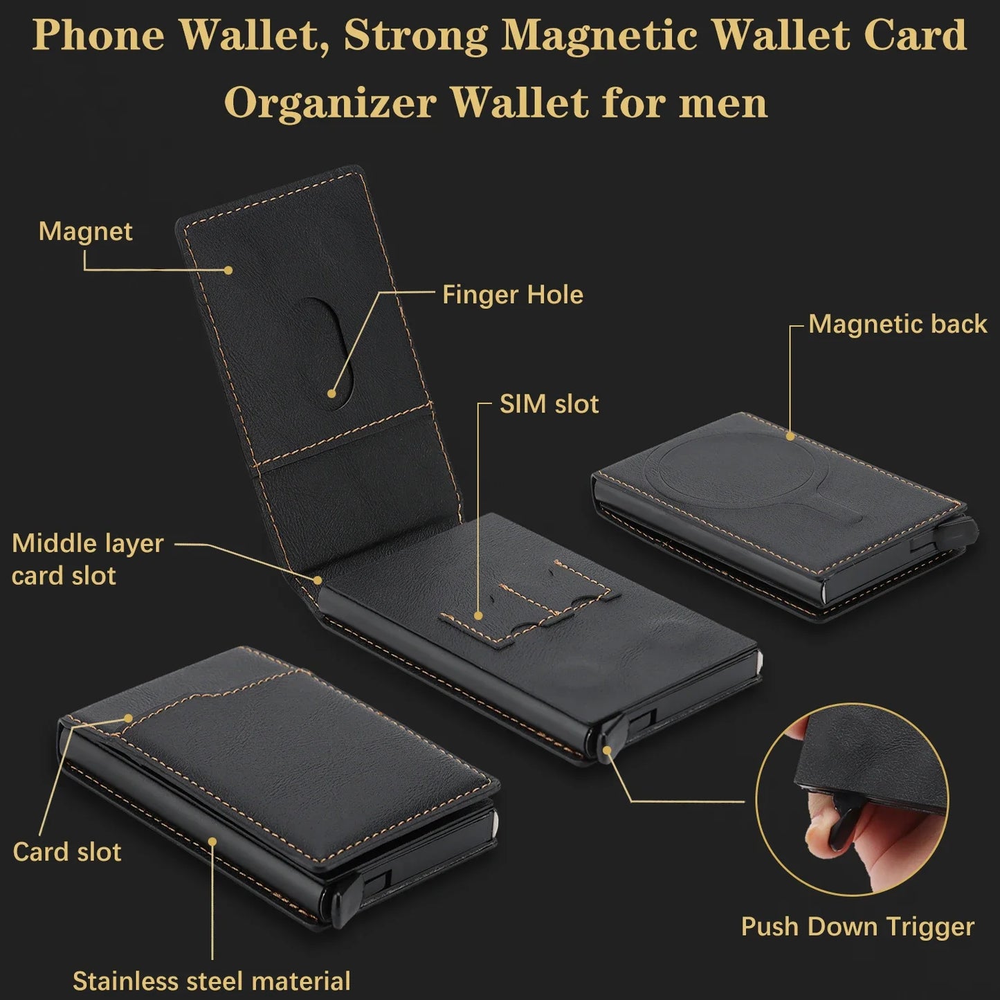 Magnetic Wallet Phone Case for iPhone 13 14 15 16 17 Pro Max, Wireless Charging Foldable Stand, Card Holder Protective Cover