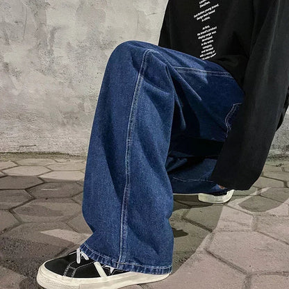 Spring and Autumn New American Drawstring Jeans for Men, Loose and Versatile Casual Pants, Trendy Washed Men's Pants