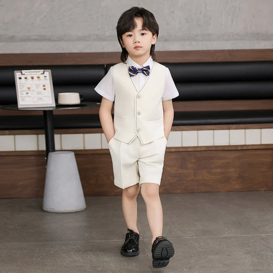 Formal Elegant Boys Suits 2 Pieces Vest Short Pants With Bow-tie School Choir Performance,Fast Ship Comfortable Suit Set