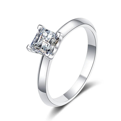 Certified Pricess Cut Moissanite Engagement Ring 1CT 2CT Colorless VVS Diamond Bridal Proposal Rings Sterling Silver Weddig Band