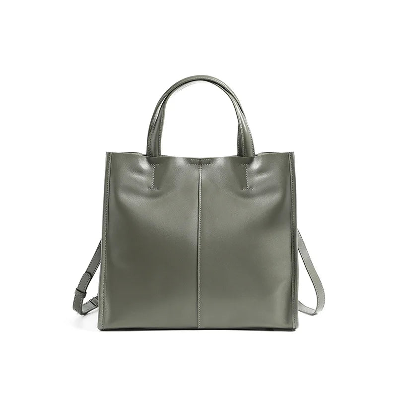 Genuine Leather New Simple Shoulder Bag Large Capacity Shopper Women Luxury Casual Handbag Crossbody Vintage Oil Wax Tote
