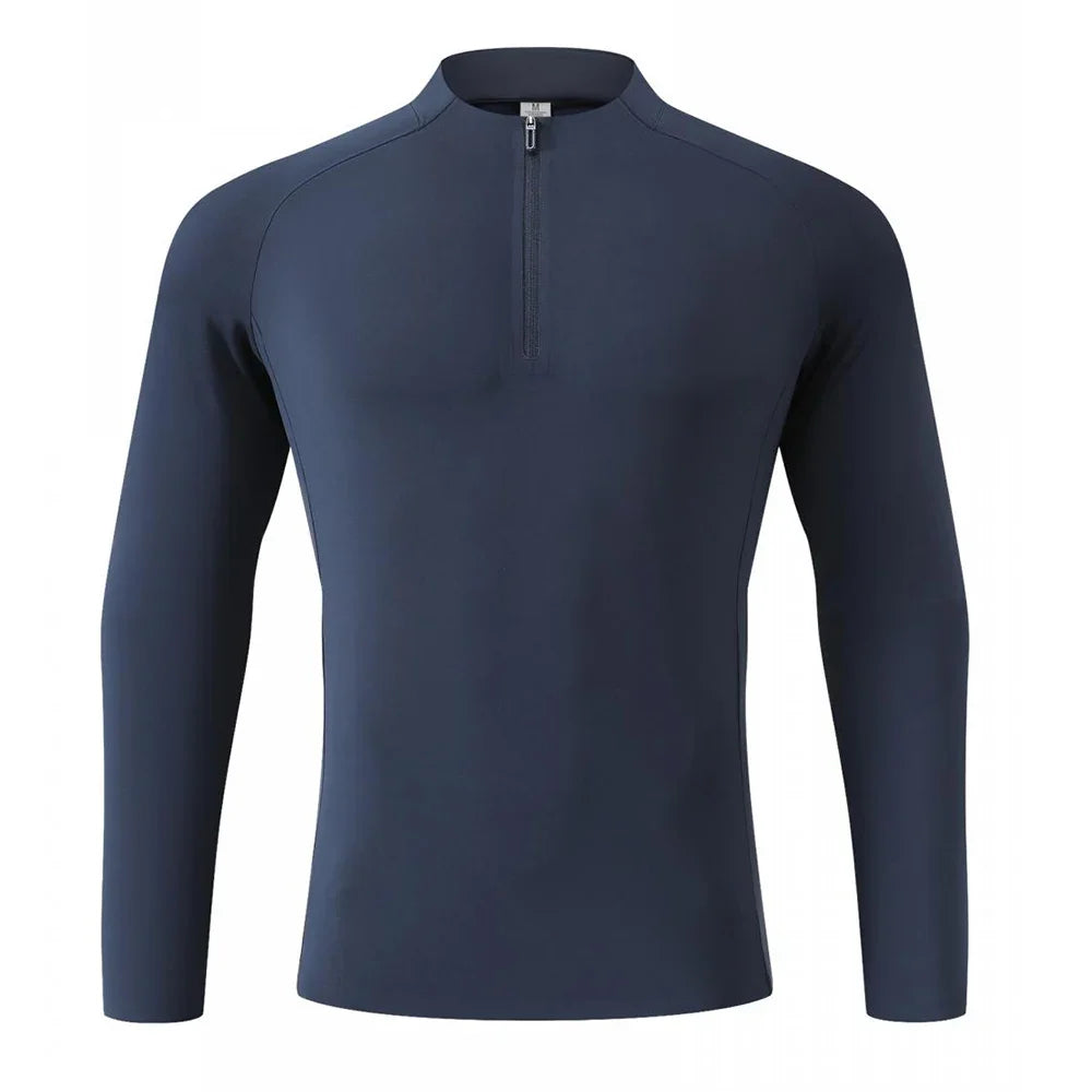 Autumn Winter Outdoor Half-zipper Stand-up Collar Quick-drying Sports Long-sleeved Gym Fitness Running Training Suit T-shirt Men