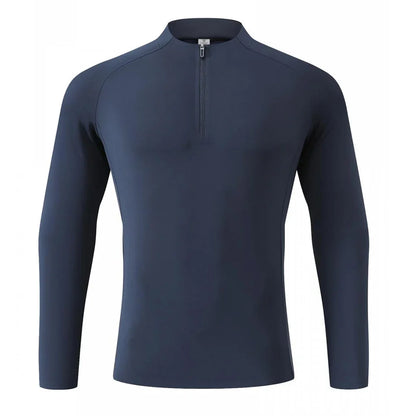 Autumn Winter Outdoor Half-zipper Stand-up Collar Quick-drying Sports Long-sleeved Gym Fitness Running Training Suit T-shirt Men