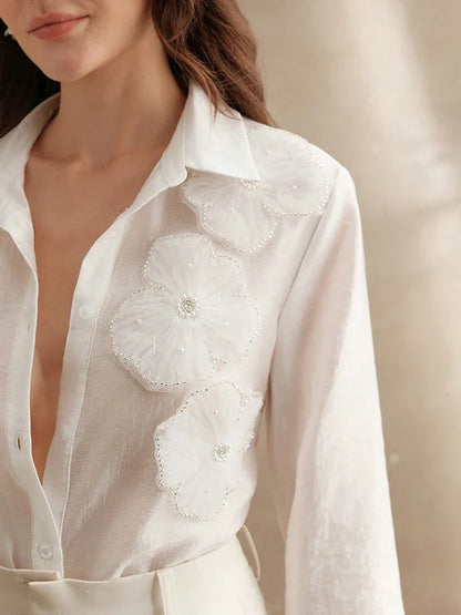 2025 New Long Sleeves Shirts for Women Summer Autumn 3D Flower Chic Blouse Tops for Women Office Business Casual Work