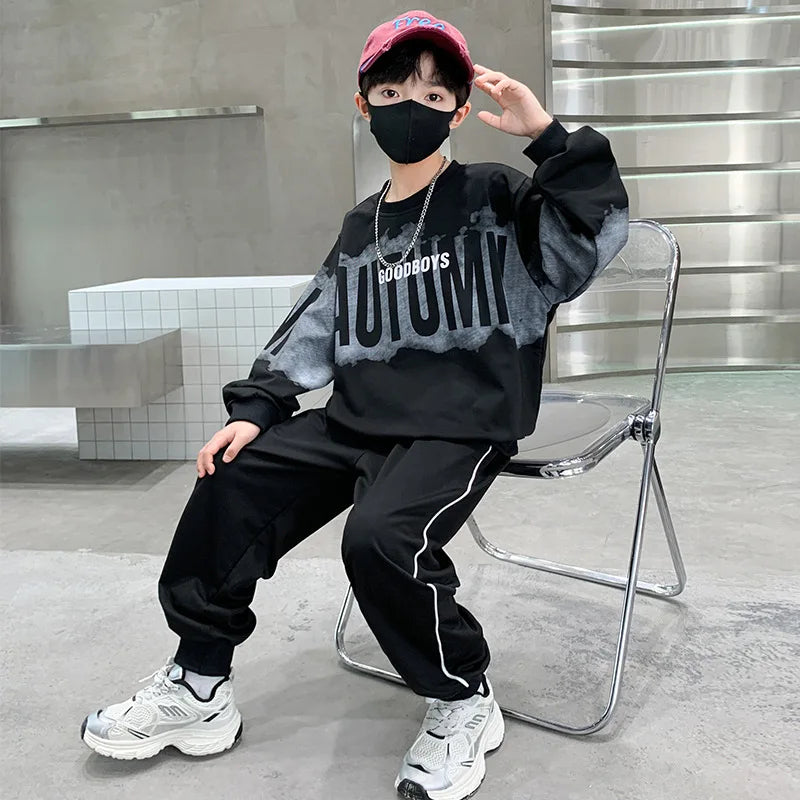 SpringAutumn Boys Tie Dye Alphabet Sweatshirt+Sweatpant Workout Set School Kid 2PCS Tracksuit Children Outfit Jogger Suit 5-16Yr