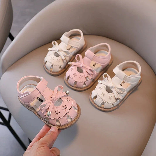 Baby Girl Sandals Summer New Breathable Fashion Princess Shoes with Bow Soft Sole Infant Toddler First Walkers 0-3 Years