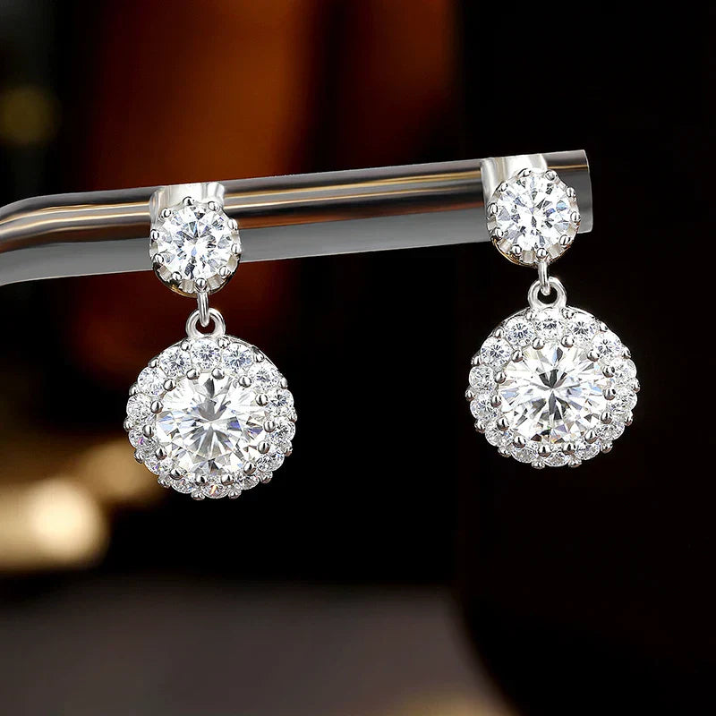 6.5mm Moissanite Earring 925 Sterling Silver GRA Certified Round Cut Moissanite Drop Earrings for Women Wedding Jewelry