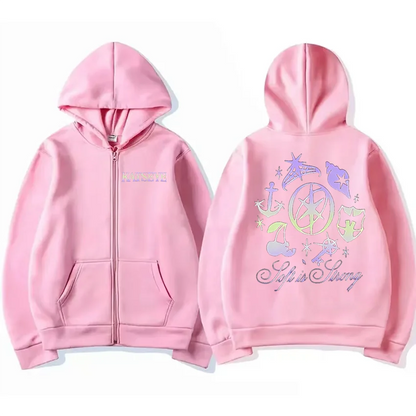 Katseye Graphics tracksuit vintage Hoodie Men Women 2025 tops Fleece fashion clothes Hip Hop Coat Zip Up Jacket Loose streetwear