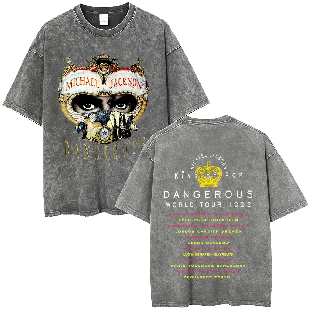 Washed Vintage Michael Jackson Face Graphic T-shirt Men Women Fashion Hip Hop Oversized T-shirts Male Retro Gothic Rock T Shirts