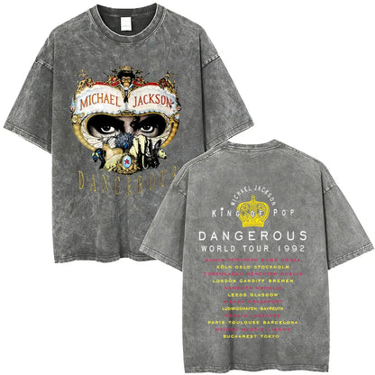 Washed Vintage Michael Jackson Face Graphic T-shirt Men Women Fashion Hip Hop Oversized T-shirts Male Retro Gothic Rock T Shirts