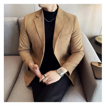 2026 Spring/Fall Men's Blue Suit Jacket, Black Long-Sleeve V-Neck Single-Breasted Formal Coats, Asian Fit Slim Cut.