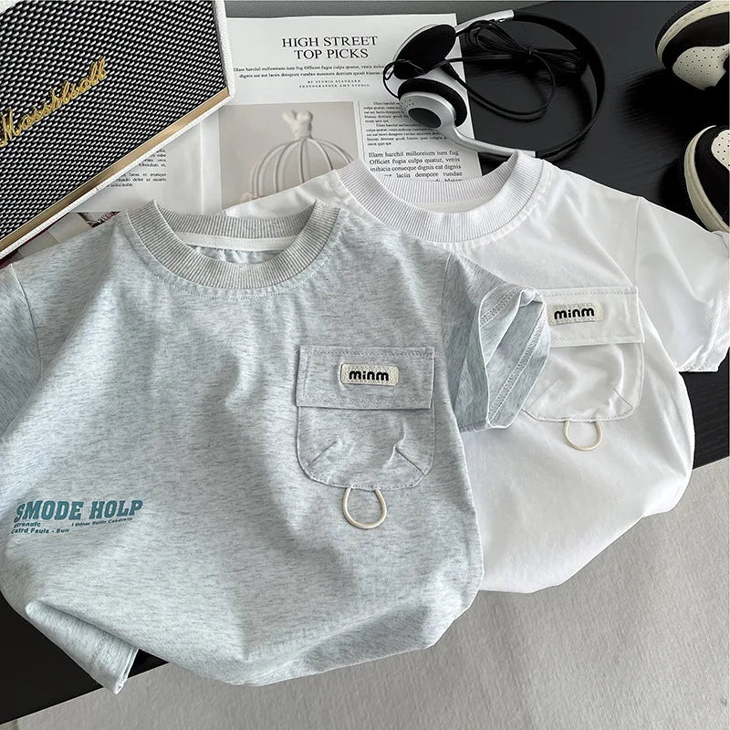 New Summer Fashion Baby Boys Clothes Suit Children Flip Pocket T-shirt Denim Shorts 2Pcs/Set Toddler Clothing Kids Tracksuits