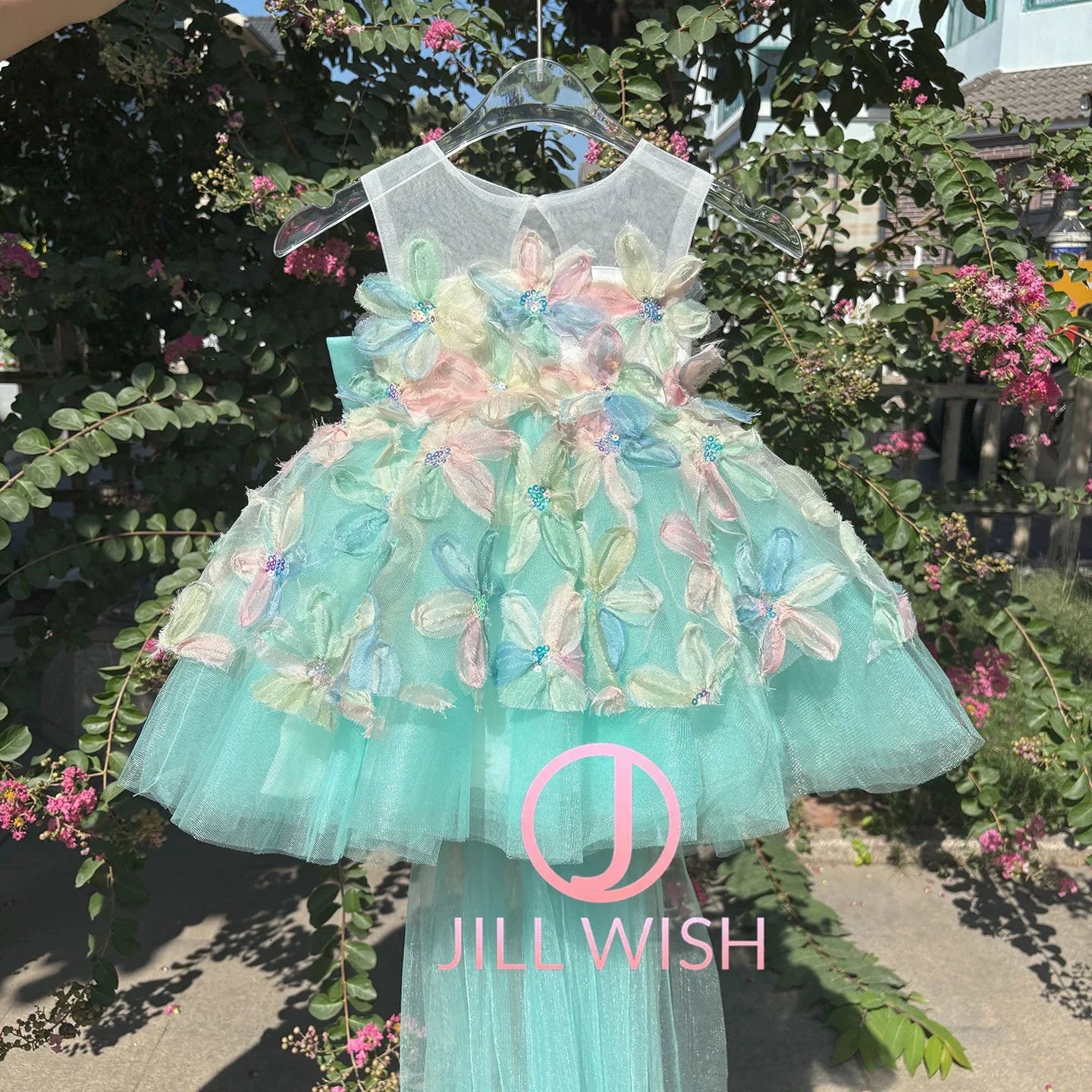 D113 Elegant Turquoise Flower Girl Dress Lace Knee Length Princess Children Wedding 1st Birthday Pageant Party Gown
