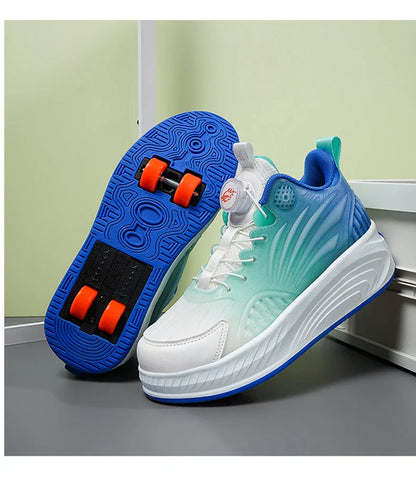 New Glow-in-the-dark Rotary Roller Skates Girls Invisible Four-wheel Retractable Walk-on Shoes Boy for Students Sizes 29-41