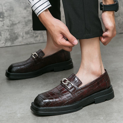 Fashionable Dress Loafers For Men, Crocodile Embossed Chain Decor Slip-on Dress Shoes