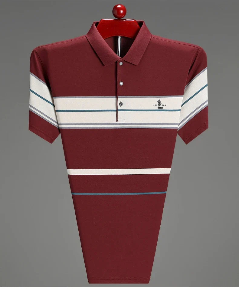 Luxury men's short sleeved polo shirt summer fashion hot selling striped top badge original design golf casual business T-shirt