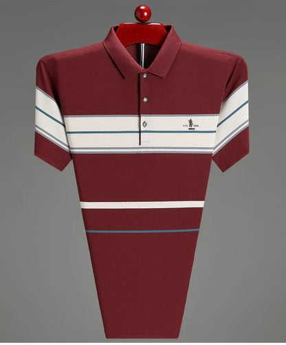 Luxury men's short sleeved polo shirt summer fashion hot selling striped top badge original design golf casual business T-shirt