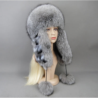 Hot Sale Lady Winter Warm Luxury 100% Natural Fox Fur Hat Fashion Fluffy Fox Fur Rex Rabbit Fur Caps Women Real Fur Bomber Hats