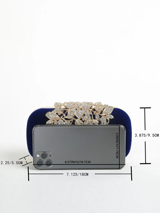 Rhinestone Clutch Bag with Crystal Floral Clasp Women Evening Handbag Formal Party Purse