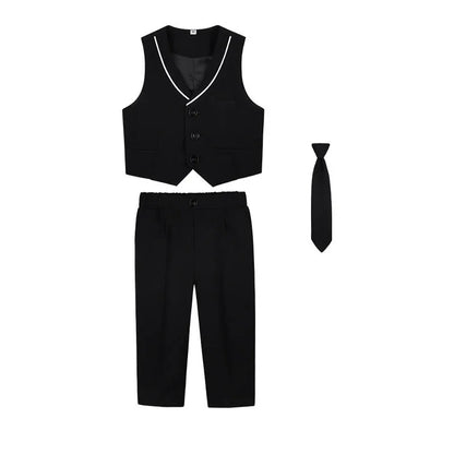 Children Spring Khaki Vest Shirt Pants Tie Photograph Suit Boys Formal Ceremony Tuxedo Dress Kids Wedding Performance Costume
