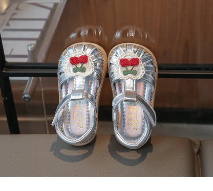 Summer Baby Girls Sandals Pu Leather Cartoon Strawberry Children's Beach Sandals Cowhide Non-slip Sole Kids Shoes