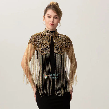 Long Tassel Shawl Paired with Cheongsam Dress Wedding Coat Cos Indian Heavy Industry Beaded Shawl Long Tassel Arab Gown Shawl