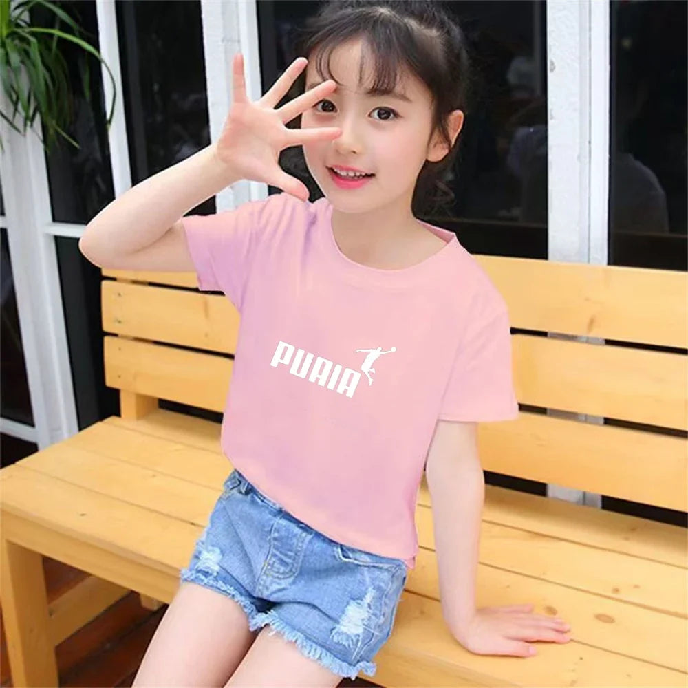 Summer Kids T-shirt print Round-Necked Print Boy Girls white 3-12Years Top+Shorts Two-piece Set Casual cool breathable Set