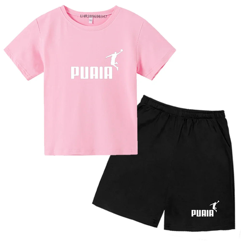 Summer Kids T-shirt print Round-Necked Print Boy Girls white 3-12Years Top+Shorts Two-piece Set Casual cool breathable Set