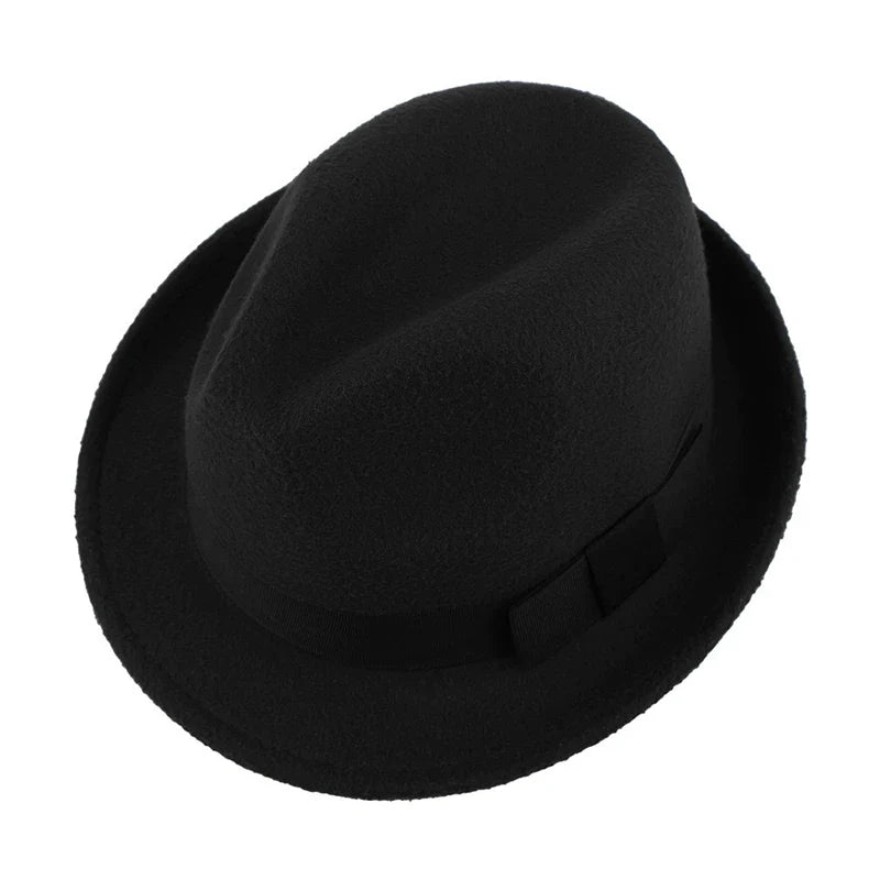 Unisex Roll Up Short Brim Felt Fedora Hats with Black Ribbon Women Men Trilby Jazz Hat