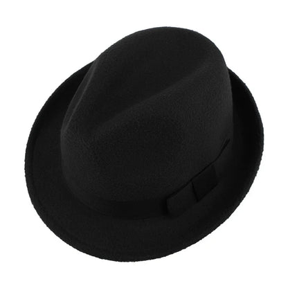 Unisex Roll Up Short Brim Felt Fedora Hats with Black Ribbon Women Men Trilby Jazz Hat