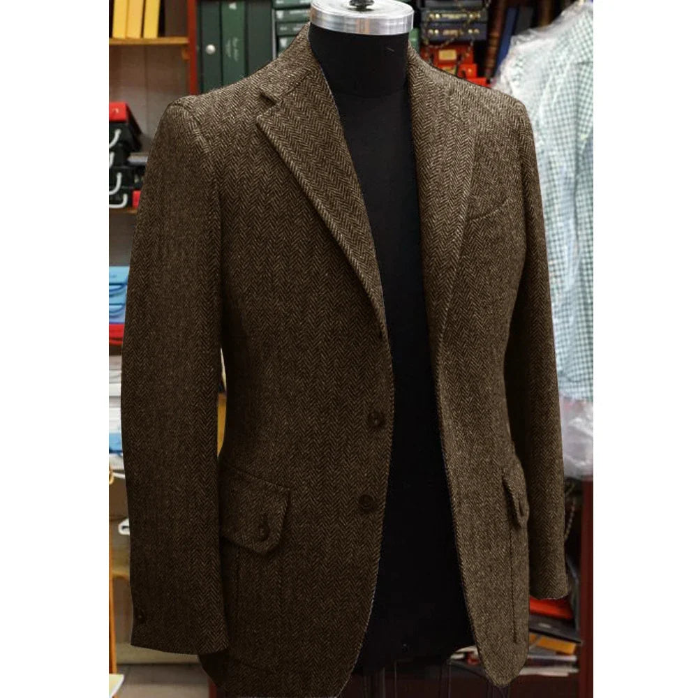 Men's Herringbone Blazer Suit Collar Slim Jacket Casual Fashion Jacket 3 Pocket Workwear Men's Summer Suits Formal Man Jackets