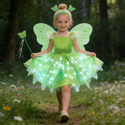 Childern Flower Fairy Dress Up Girls Princess Dress With Wings Halloween Elves Costume Carnival Party Tinkerbell Bell Dress