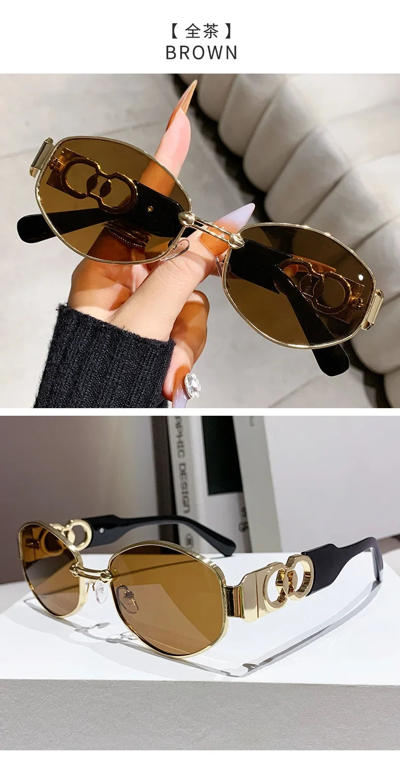 Oval Sunglasses 2025 New Female Metal Internet Celebrity Street Shot Sun Glasses Women Men Retro Photo Sunshade Ladies UV400