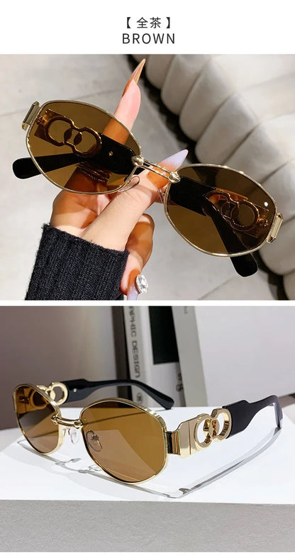 Oval Sunglasses 2025 New Female Metal Internet Celebrity Street Shot Sun Glasses Women Men Retro Photo Sunshade Ladies UV400