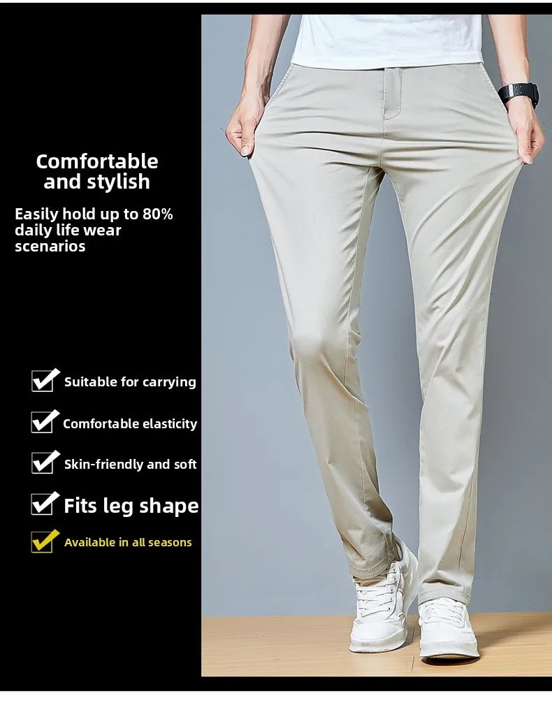 Top Grade Cotton New Brand Casual Fashion Relax Fit Long Dress Pants Korean Straight Business Trousers Office Mens Clothing 2026