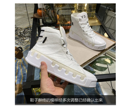 American European Fashion Casual Shoes Men High-top Sneaker Boots Cowhide Comfortable Leather Ankle Boots Lace-up Flat Trainers