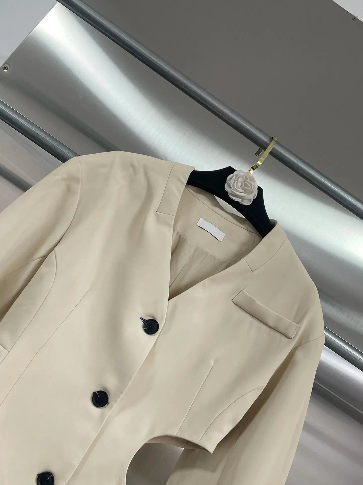 Chic Elegant & Hot Girl Style Apricot Blazer, Unique Asymmetrical Design with Cutout Detailing, Fashionable Suit Jacket