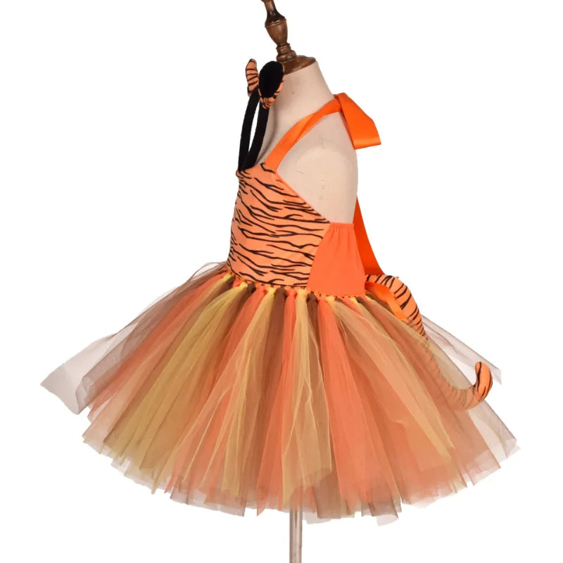 Baby Girls Halloween Animal Cosplay Costume Kids Forest Theme Giraffe Cows Tiger Leopard Zebra Print Tutu Dress Birthday Party