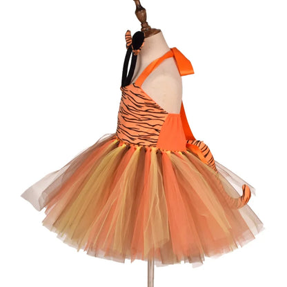 Baby Girls Halloween Animal Cosplay Costume Kids Forest Theme Giraffe Cows Tiger Leopard Zebra Print Tutu Dress Birthday Party