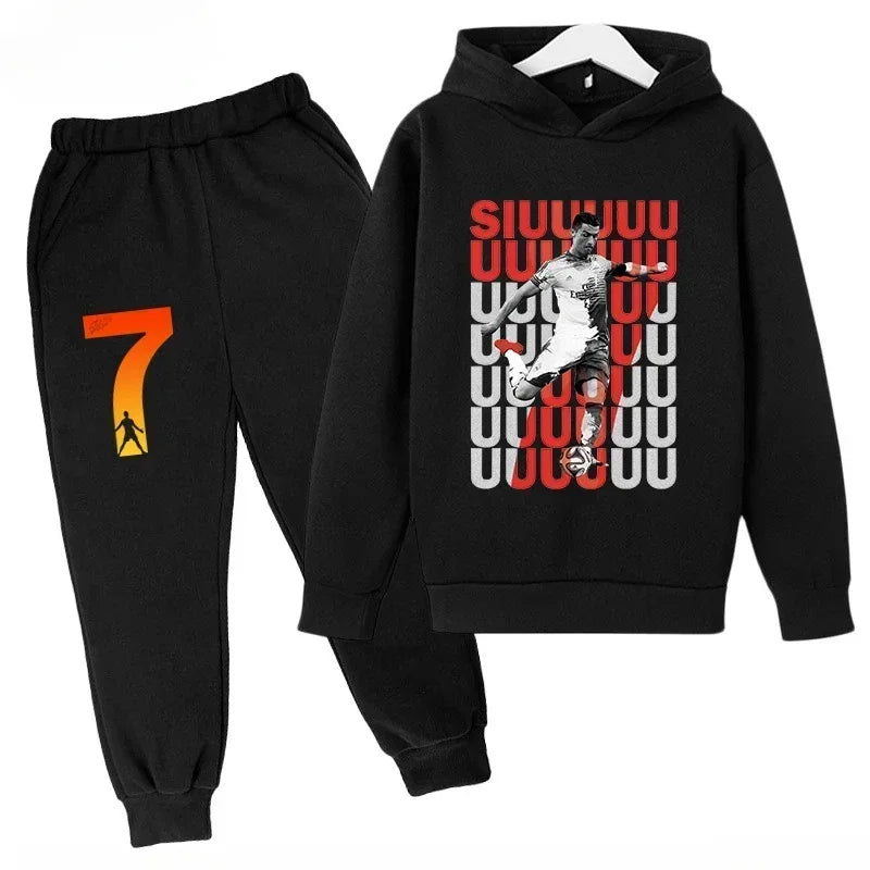 Quick-Dry CR7 Kids Tracksuit 7-13Y Ronaldo 7# Print Sports Outfit Breathable Fabric Active Wear Kids Boutique Clothes