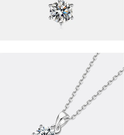0.5-5CT Moissanite Necklace for Women S925 Pure Silver Classic Six Claw Round Diamond Pendant Minimalist Wedding Jewelry