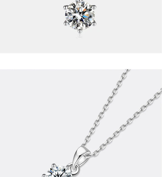 0.5-5CT Moissanite Necklace for Women S925 Pure Silver Classic Six Claw Round Diamond Pendant Minimalist Wedding Jewelry
