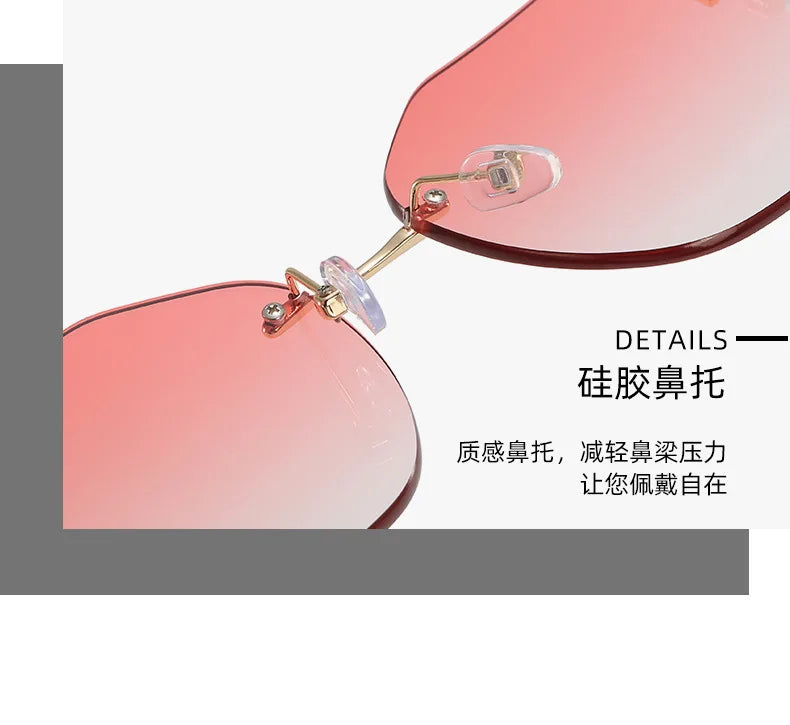 Women's Rimless Cut Edge Sunglasses Pearl Temple Gradient Lens Sun Glasses Elegant Y2K UV400 Shades Luxury Metal Fashion Eyewear