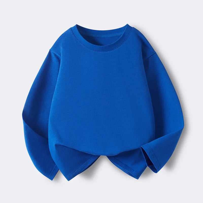 1pcs Spring Autumn Children's Pure Cotton Long Sleeve T-shirts Solid Color Boys Girls Tops Kids Baby Leisure Tee Student Clothes