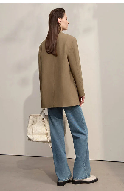 Women's Jacket 2025 Autumn New Commuter Elegant Solid Loose Top Women Long Sleeves Single Breasted Blazer Ladies 12553060