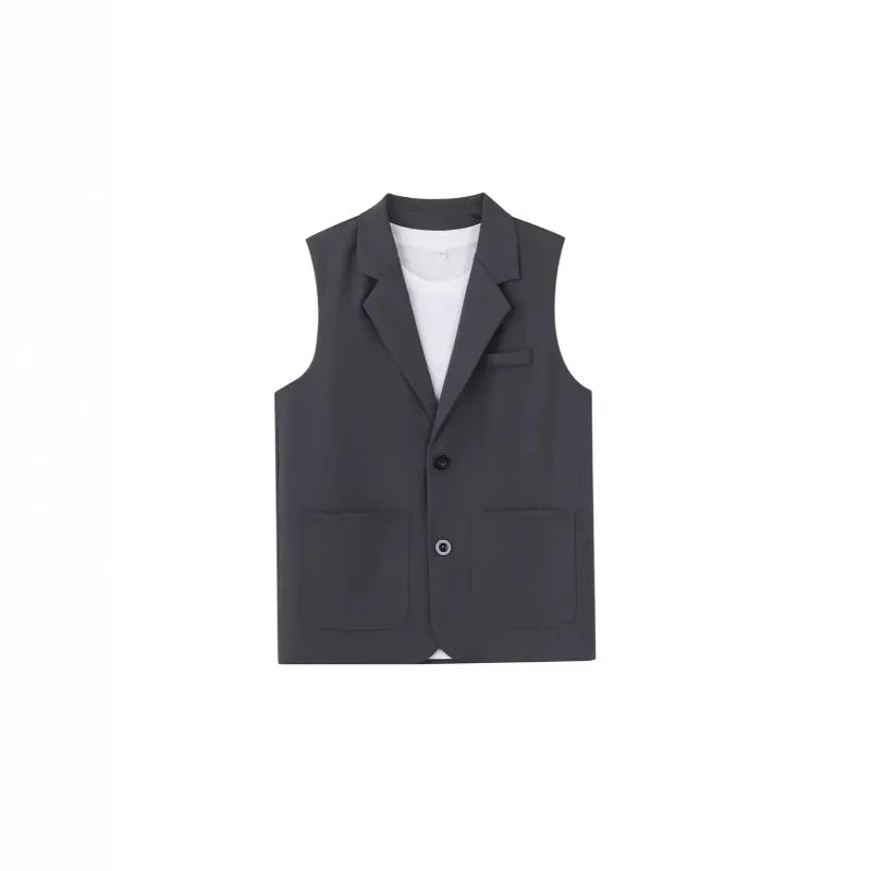 Summer Suit Vest Turn Down Collar Single-breasted Male Waist Sleeveless Pocket Versatile Business Casual Man Coat
