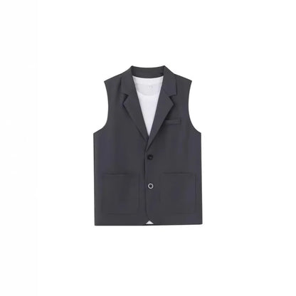 Summer Suit Vest Turn Down Collar Single-breasted Male Waist Sleeveless Pocket Versatile Business Casual Man Coat