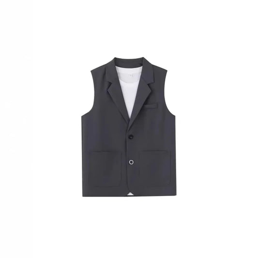 Summer Suit Vest Turn Down Collar Single-breasted Male Waist Sleeveless Pocket Versatile Business Casual Man Coat