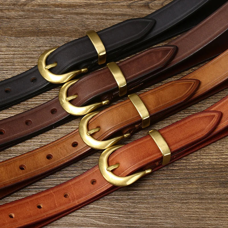 2.4 CM Pure Cowhide Genuine Leather Ladies High Quality Jeans Brass Buckle Belts Cowboy Fashion Designer Belts for Women luxury