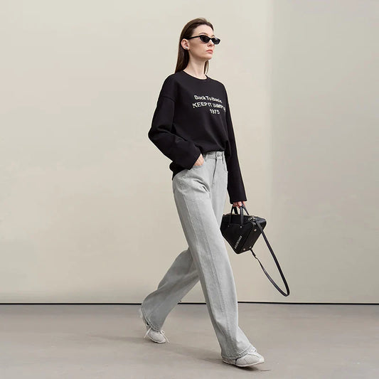 Women's Jeans 2026 Spring New Casual Solid Color Cotton Straight Women's Pants Versatile Long Denim Trousers 12621038